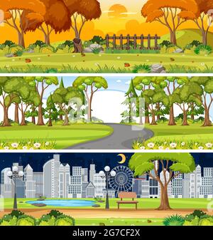 Set of different nature horizontal scenes illustration Stock Vector