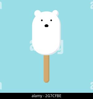 Ice cream Polar Bear, flat style, ice cream in the shape of a polar bear, on a blue background. Isolated. Vector illustration Stock Vector