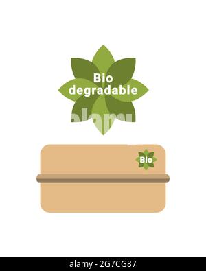 Biodegradable box, container, package. Logo sign emblem signal ecology concept. Vector illustration Stock Vector