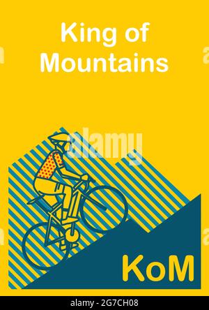 King of Mountains (KoM). best road cycling mountain climber. cyclist clibing vintage poster vector illustration Stock Vector