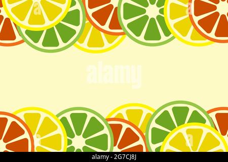 Banner with citrus lime orange grapefruit lemon, frame from fruits. For banner, backdrop, background, packaging. Vector illustration Stock Vector