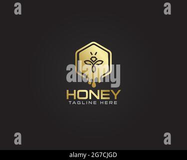 Golden honey Logo design can be used as sign, icon or symbol, full layered vector and easy to edit and customize size and color, compatible with almos Stock Vector