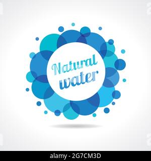 Water logotype concept. Blue coloured emblem of liquid. Isolated graphic, cookie business idea, template with blank clearance, ring and text on white Stock Vector