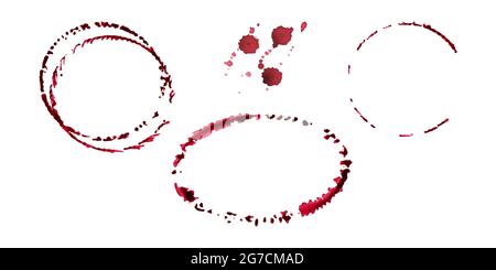 Vector watercolor round red wine stains, drops, splashes, spilled glass stains, icons. Vector illustration Stock Vector