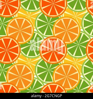 Seamless summer pattern with citrus fruits. Lemon, orange, grapefruit, lime. For the design of a banner backdrop background textiles decor packaging. Vector illustration Stock Vector
