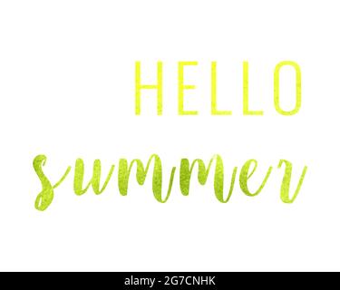 Lettering Hello Summer on a watercolor background, hand aquarelle. For banner, postcard, congratulations, background, backdrop. Vector illustration Stock Vector