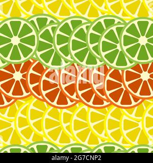 Seamless summer pattern with citrus fruits. Lemon, orange, grapefruit, lime. For the design of a banner backdrop background textiles decor packaging. Vector illustration Stock Vector