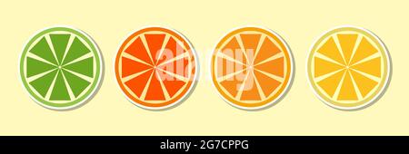 Stickers icons citrus lime grapefruit lemon orange. Isolated. Vector illustration Stock Vector