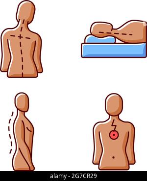 Postural dysfunction RGB color icons set Stock Vector