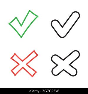 yes and no outline sign symbols set Stock Vector