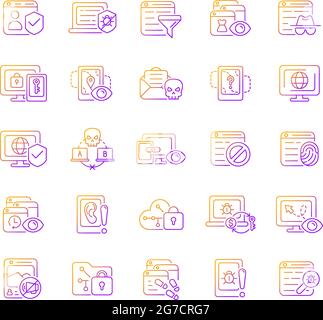 Online surveillance and censorship gradient linear vector icons set Stock Vector