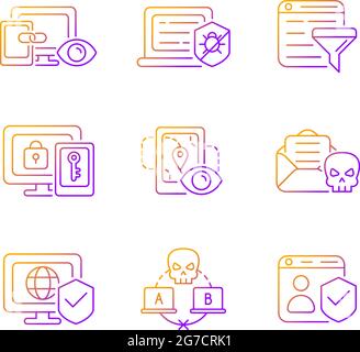 Internet surveillance gradient linear vector icons set Stock Vector