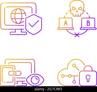 Internet privacy gradient linear vector icons set Stock Vector