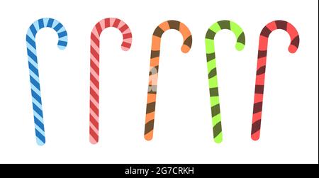 Set. Assorted multi-colored dessert sweets. Candy caramel. Stick hook. Flat cartoon background illustration. Vector Stock Vector