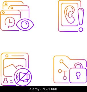 Computer activity monitoring gradient linear vector icons set Stock Vector