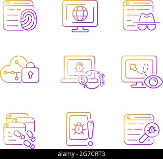 Online behavior monitoring gradient linear vector icons set Stock Vector