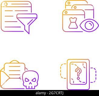 Network surveillance gradient linear vector icons set Stock Vector
