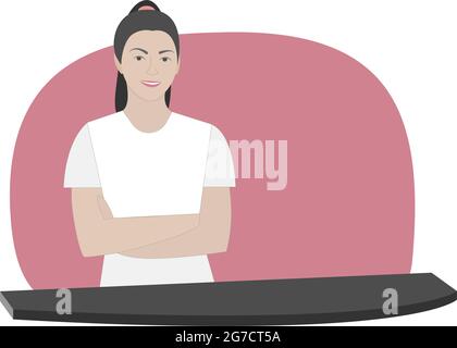 Woman, salon worker, secretary, workplace administrator. In the style of minimalism. Cartoon flat vector illustration. Vector illustration Stock Vector