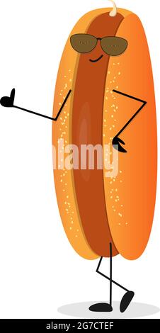 Cool hot dog, wind flat illustration, thumbs up, like, glasses. Vector illustration Stock Vector