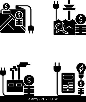Electrical energy purchase expense black glyph icons set on white space Stock Vector