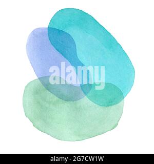 Background watercolor stains superimposed on each other, blue lilac green. For your design. Stock Photo