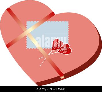 Heart shaped box pink with ribbon and valentine's day card with doodling elements. Vector illustration Stock Vector