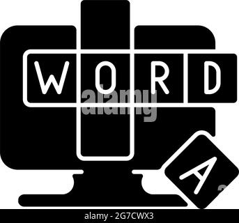 Online word games black glyph icon Stock Vector