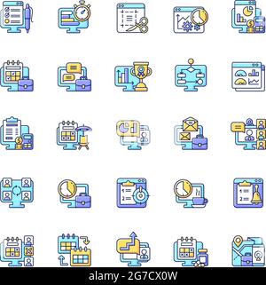 Work monitoring RGB color icons set Stock Vector