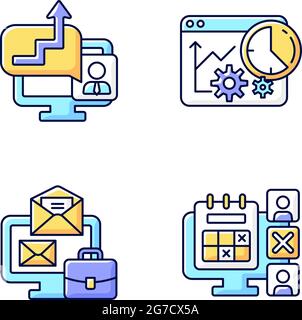 Work trackers RGB color icons set Stock Vector