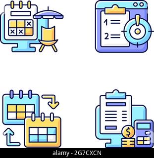 Remote work trackers RGB color icons set Stock Vector