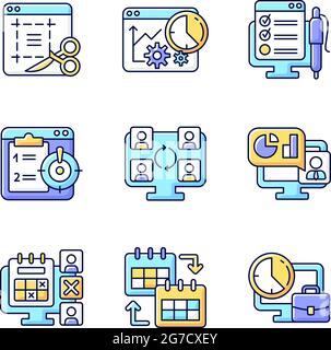 Work monitoring tools RGB color icons set Stock Vector
