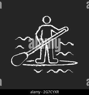 Paddle board surfing chalk white icon on dark background Stock Vector