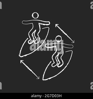 Keeping distance between surfers chalk white icon on dark background Stock Vector