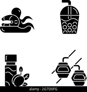 Taiwan entertainment black glyph icons set on white space. Stock Vector