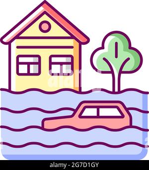 Floods RGB color icon Stock Vector