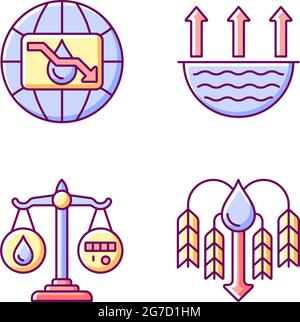 Suffering from water shortage RGB color icons set Stock Vector