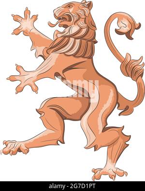 Golden heraldic lion symbol of the city Lviv. Stock Vector