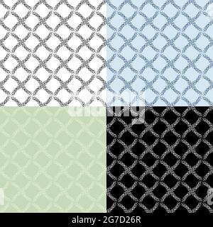 set of seamless patterns with checkered silhouettes of WILLOW tree leaves. Ornament for decoration and printing on fabric. Design element. Vector Stock Vector