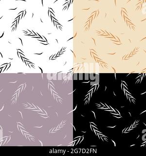set of seamless patterns with silhouettes of WILLOW tree leaves. Ornament for decoration and printing on fabric. Design element. Vector Stock Vector