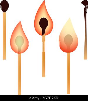 Match, set of matches, burning, fire, burning match, stub. Vector illustration Stock Vector