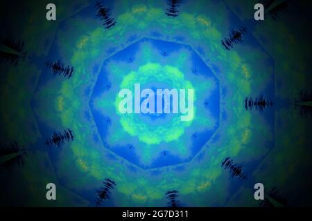 Blue Shapes, Digital Mandala Design, Mandala Background Stock Photo