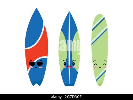 Surfboard emoji set isolated on white background. Stock Vector