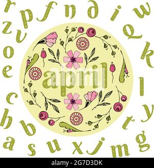 spring alphabet, single letters in the style of doodling, flowers doodling for your design Stock Vector