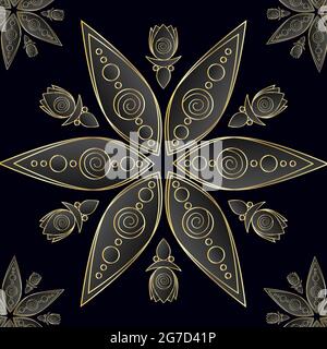 Beautiful mandala with a golden gradient on a black background for your design Stock Vector