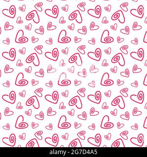 Pink hearts pattern, hand drawing, Valentines Day, love. Vector illustration Stock Vector