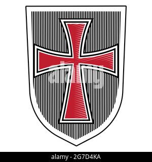 Knightly design. The heraldic shield of the Crusader Stock Vector