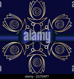Beautiful mandala with a golden gradient on a blue background for your design Stock Vector