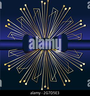 Beautiful mandala with a golden gradient on a blue background for your design Stock Vector