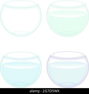 Round glass aquarium empty and with water. Vector illustration Stock Vector