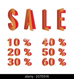 Vector set SALE, folded text effect. Sale, action, discounts, markdowns. Isolated on white background. Vector illustration Stock Vector
